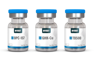 Vial de Glow Stack (GHK-Cu, BPC-157, TB-500) para regeneración de piel y colágeno Myosfit México